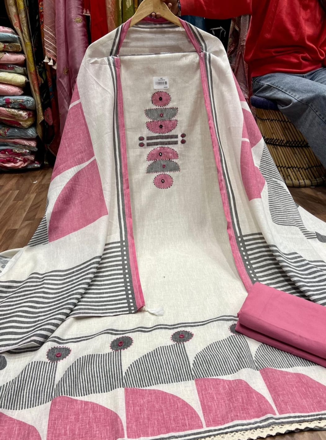 Graceful Pink & Grey Cotton Suit Set