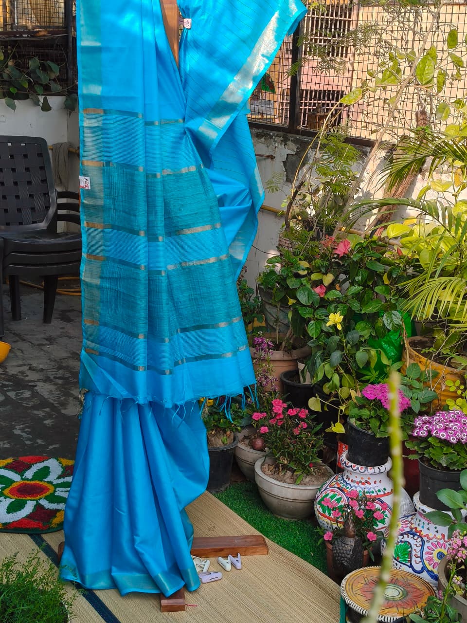 Elegant Sky Blue Linen Blend Saree