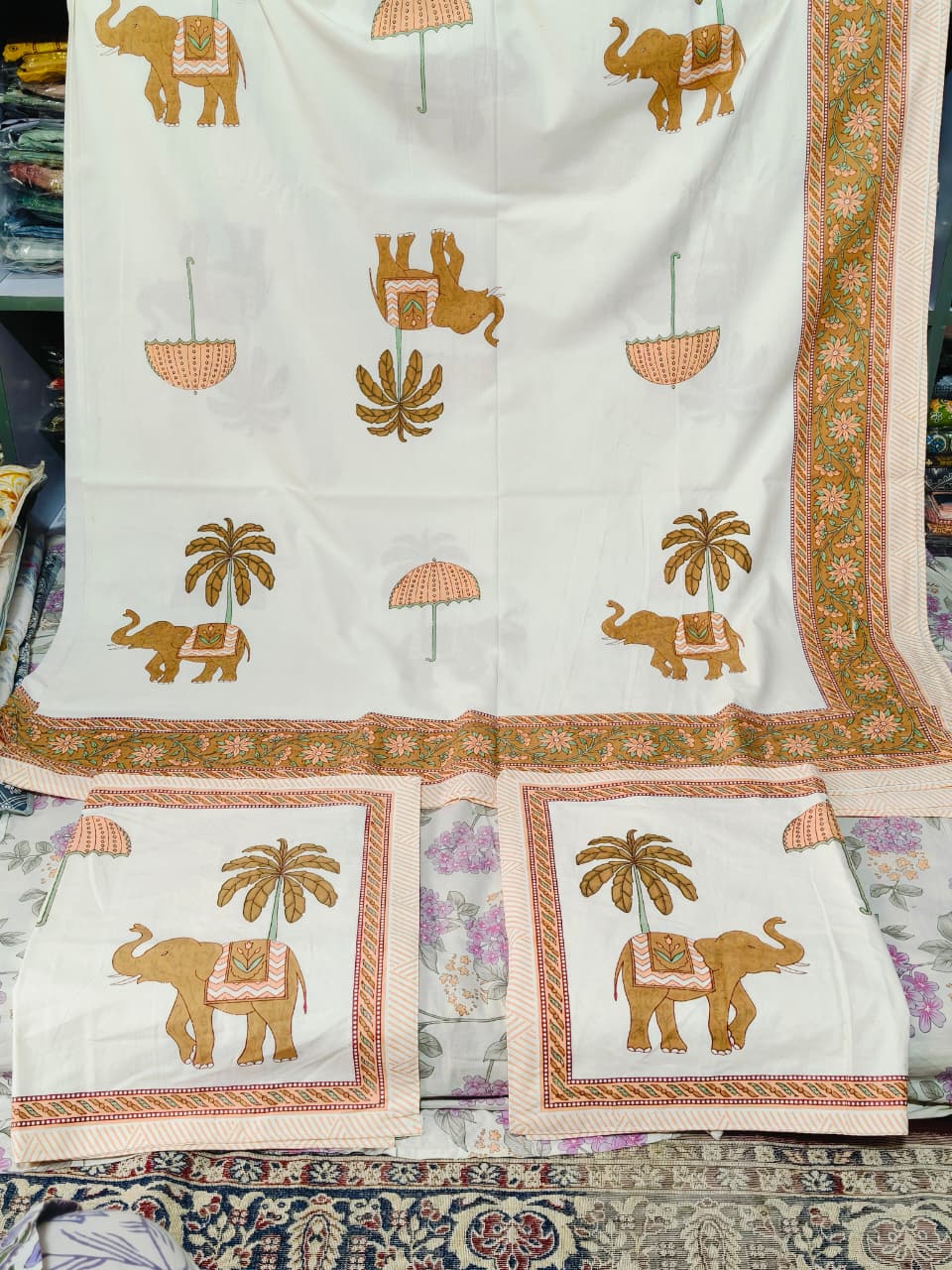 Royal Elephant Print Cotton Bedsheet Set