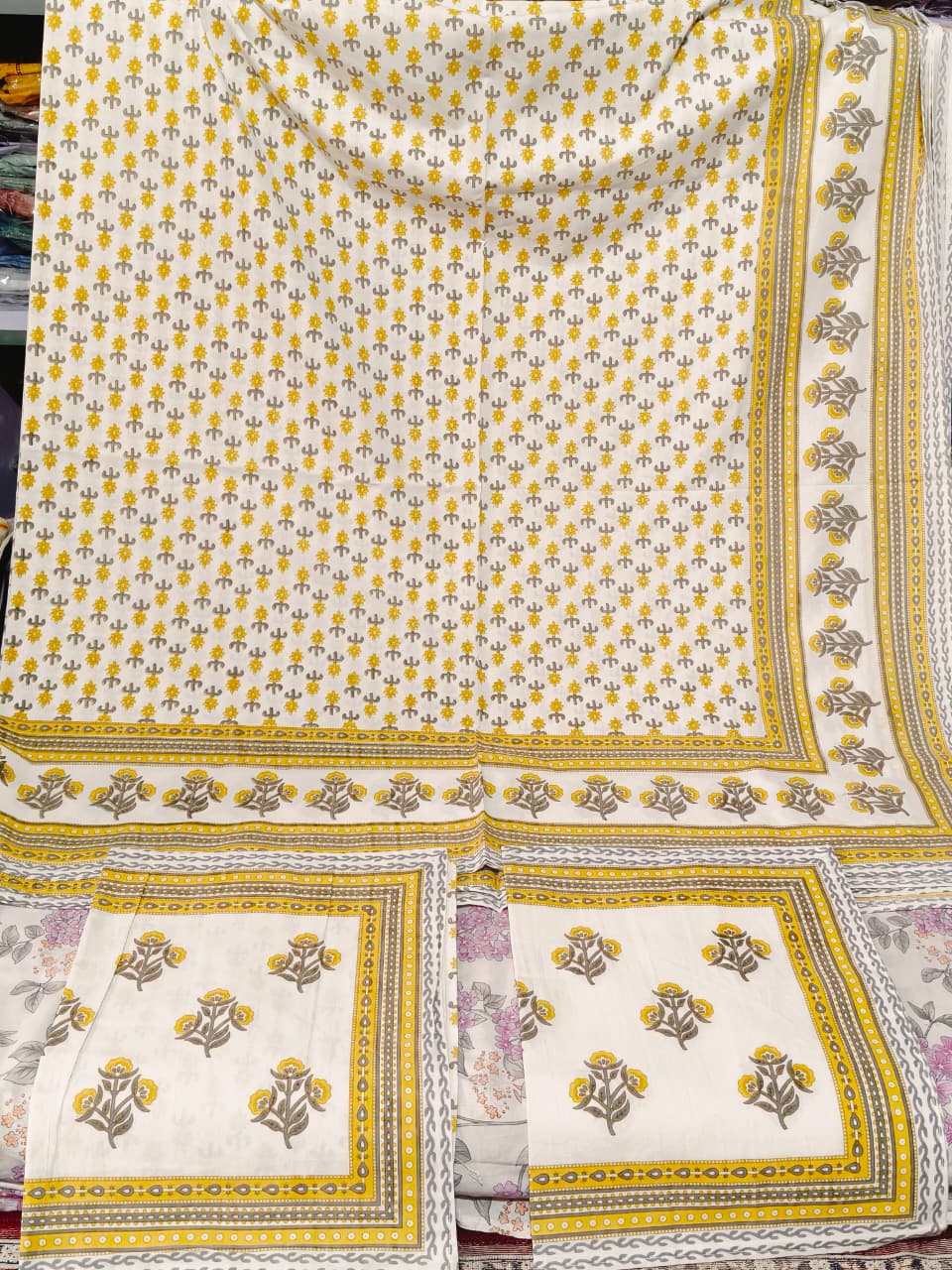 Elegant Yellow Floral Cotton Bedsheet Set