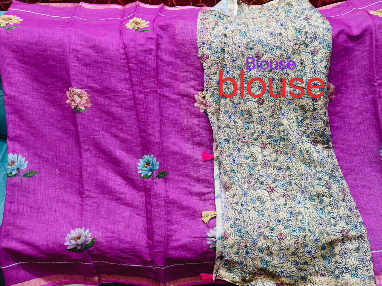 Elegant Floral Linen Saree