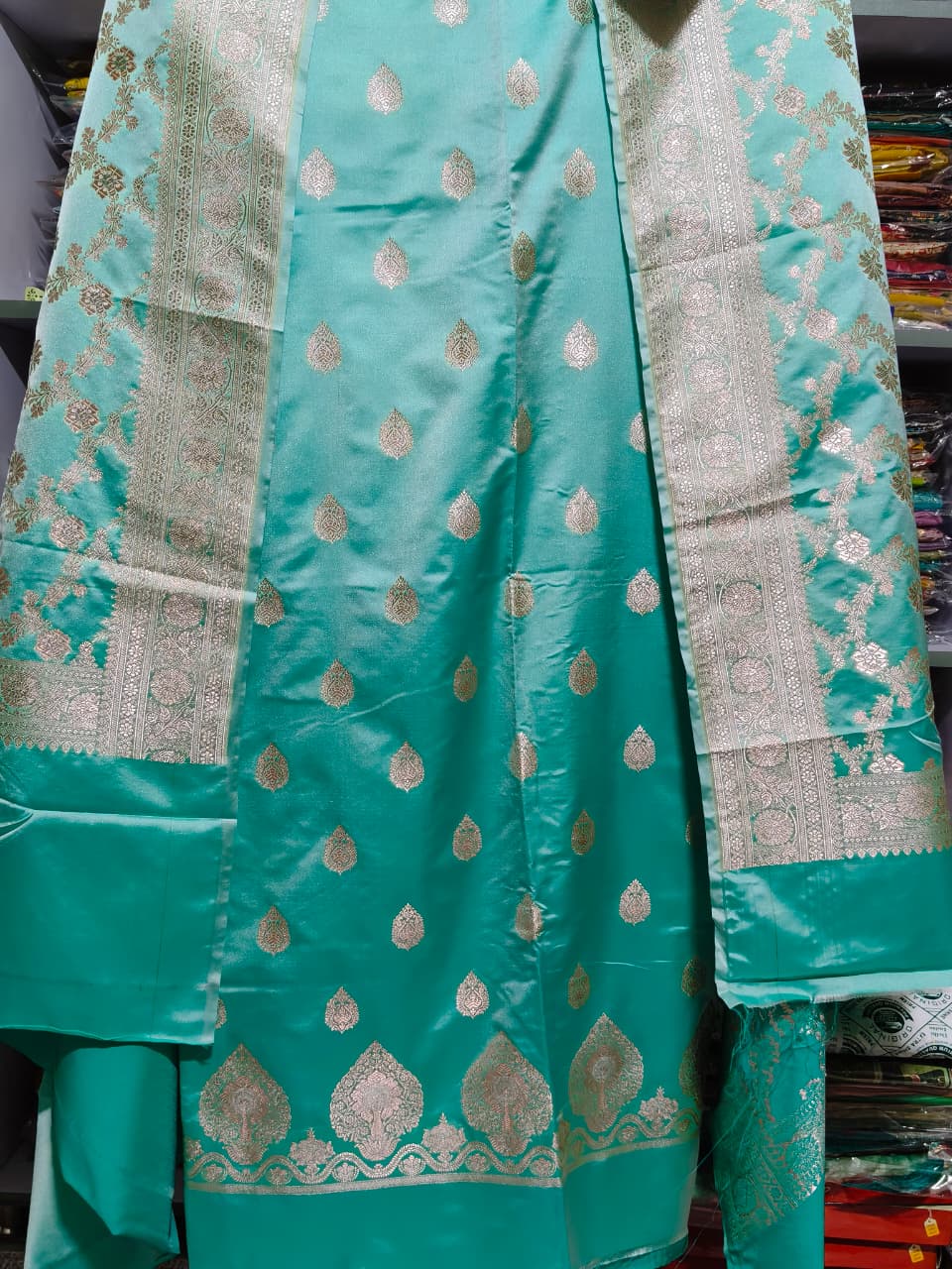 PURE KATAN BANARSI SUIT WITH SILVER JARI WORK