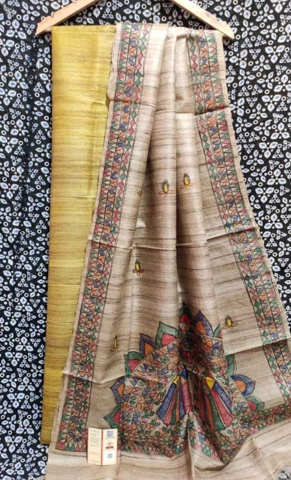 TASAR SILK SUIT WITH HAND MADHUBANI PAINTING