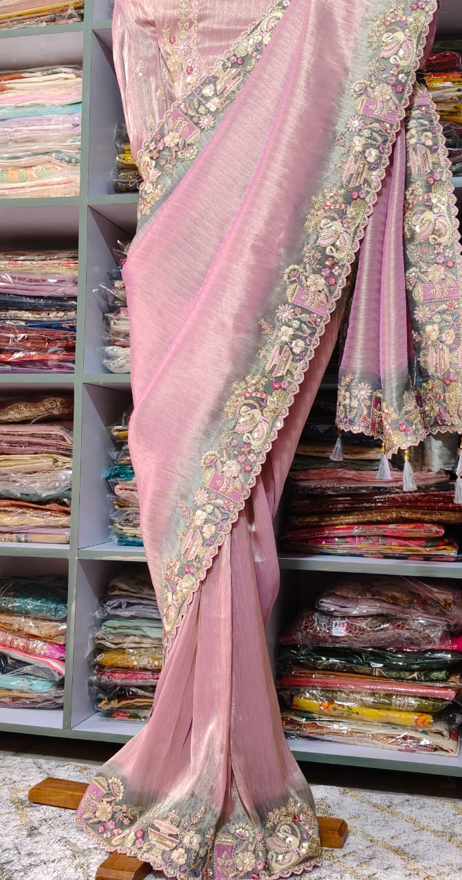 PREMIUM TISSUE ZARDOSI EMBRIODERED SAREE