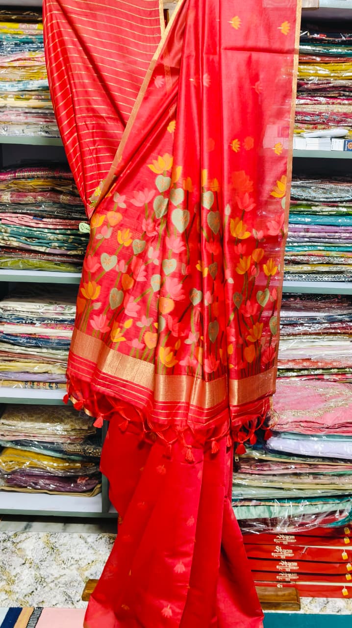 MAHESHWARI SILK SAREE GOLDEN JARI WEAVING