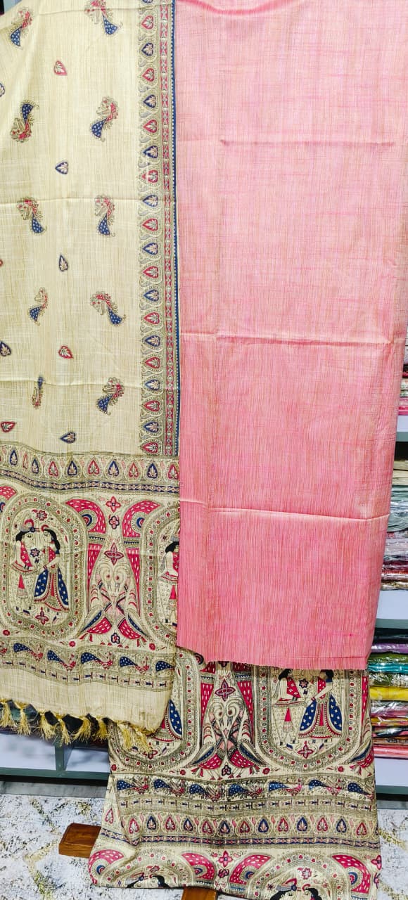 COTTON SILK SUIT WITH MADHUBANI PRINT BOTTOM AND DUPATTA