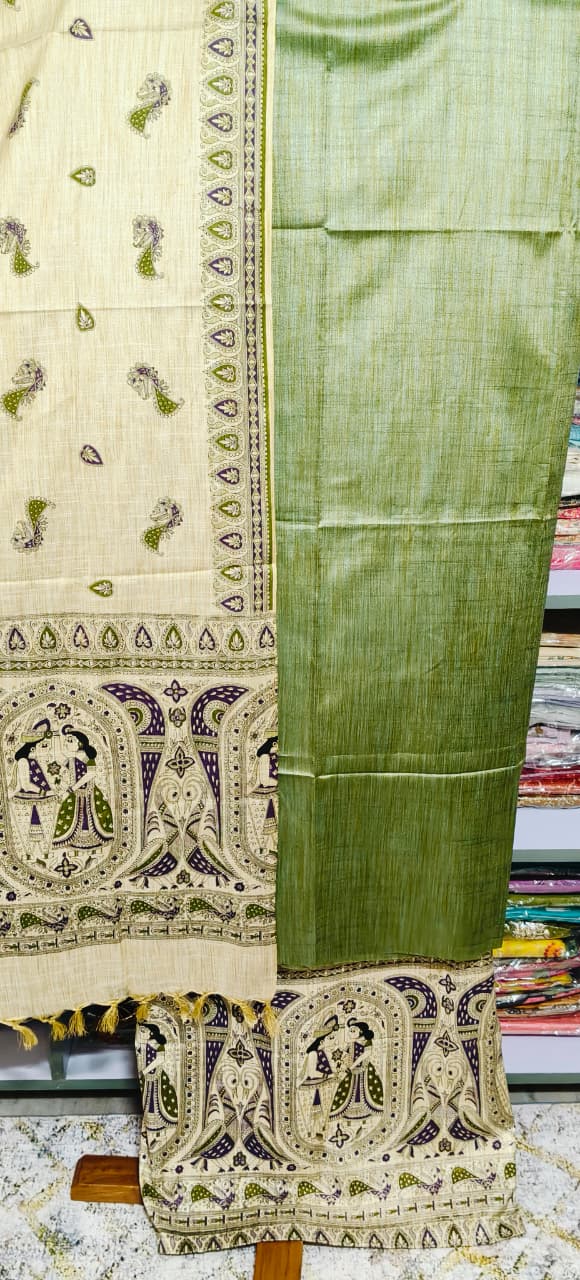 COTTON SILK SUIT WITH MADHUBANI PRINT BOTTOM AND DUPATTA