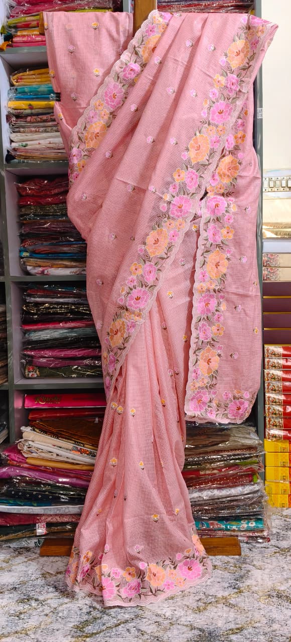 MINI CHECK KOTA EMBROIDERED SILK SAREE