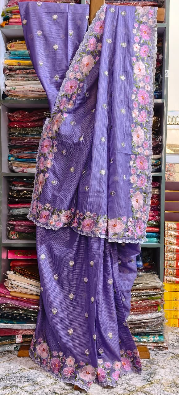 MINI CHECK KOTA EMBROIDERED SILK SAREE