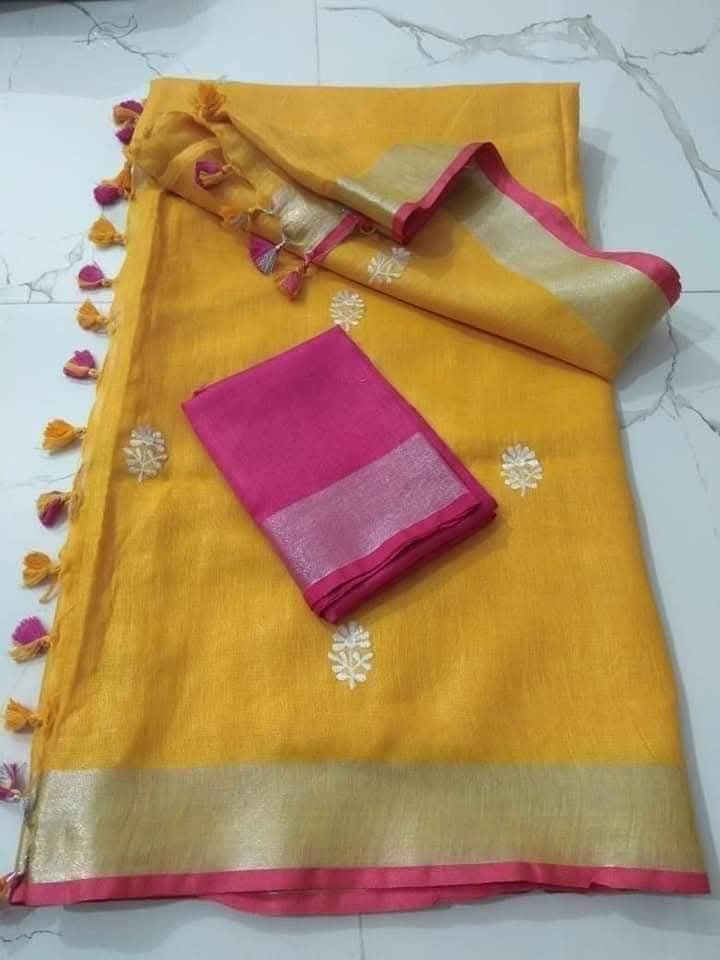 PURE LILEN SAREE WITH EMBROIDERY WORK