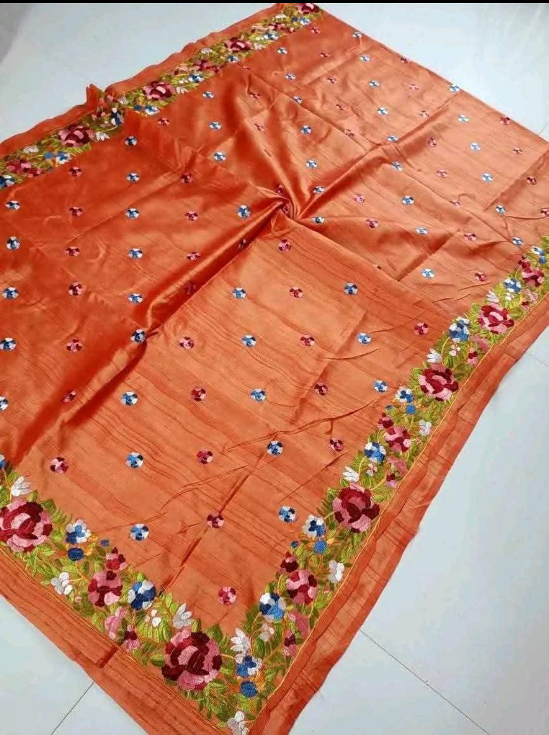 Tussar silk saree with Parsi work