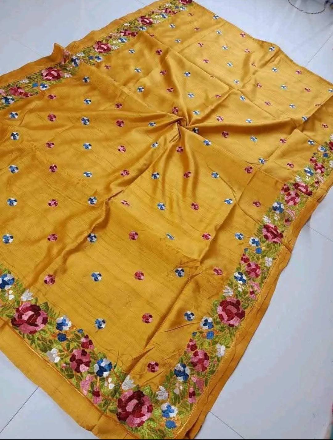 Tussar silk saree with Parsi work