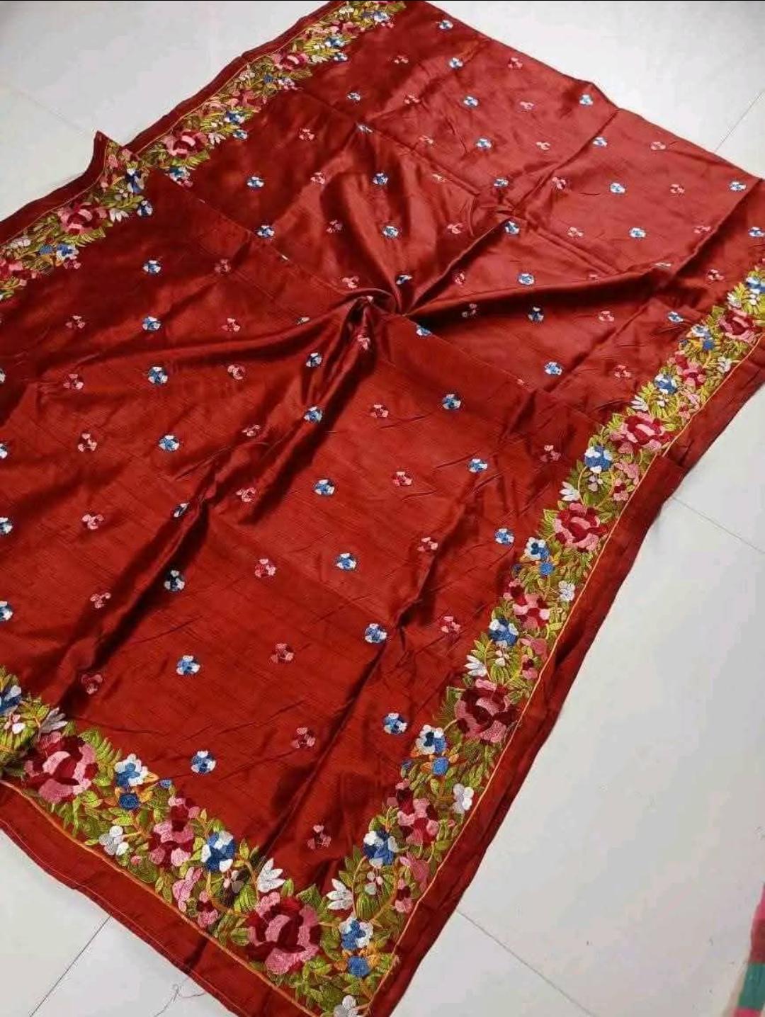 Tussar silk saree with Parsi work