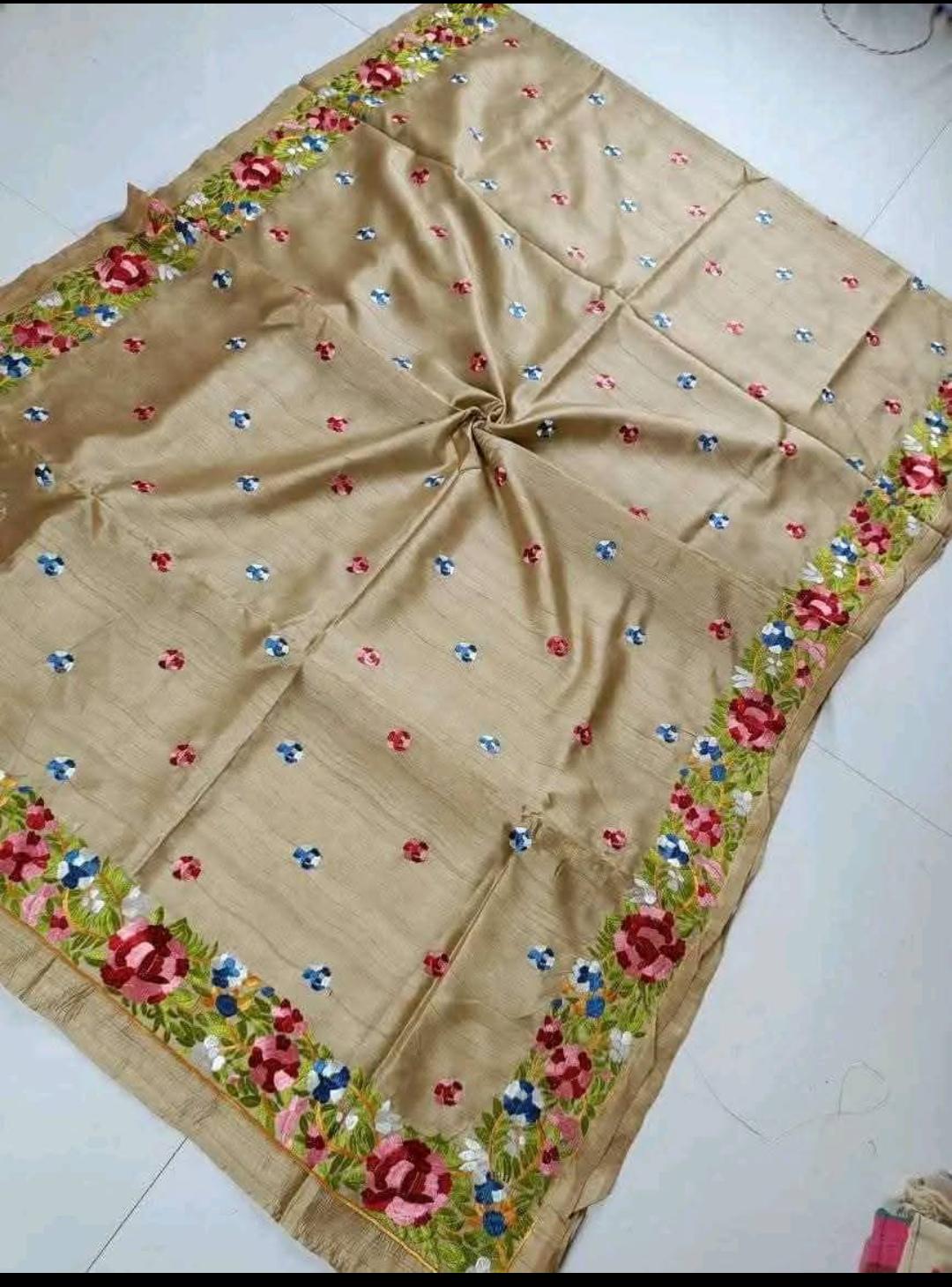 Tussar silk saree with Parsi work