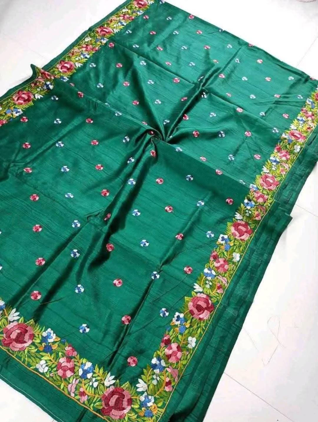 Tussar silk saree with Parsi work