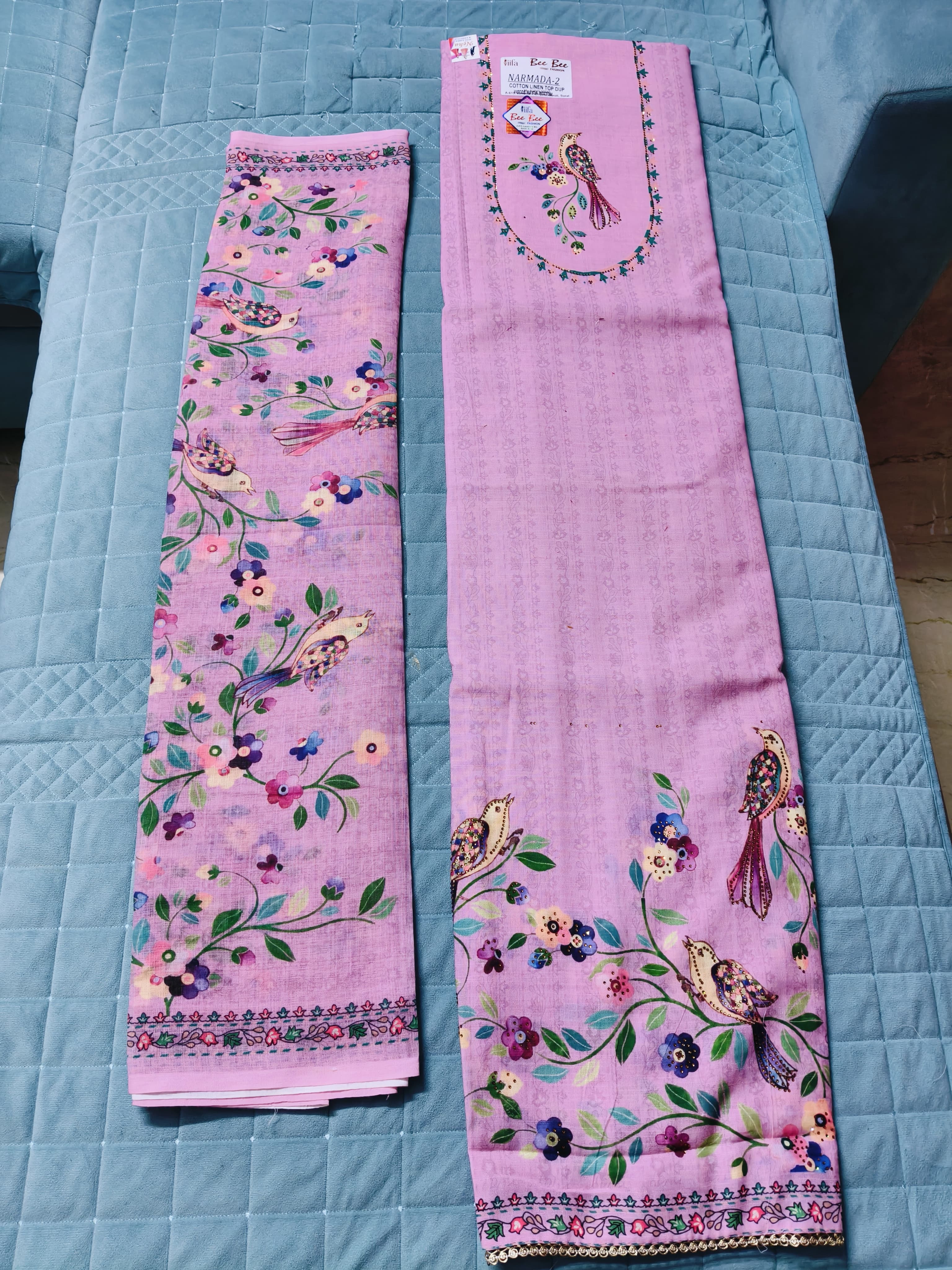 Elegant Bird Print Cotton Suit Set - gallery