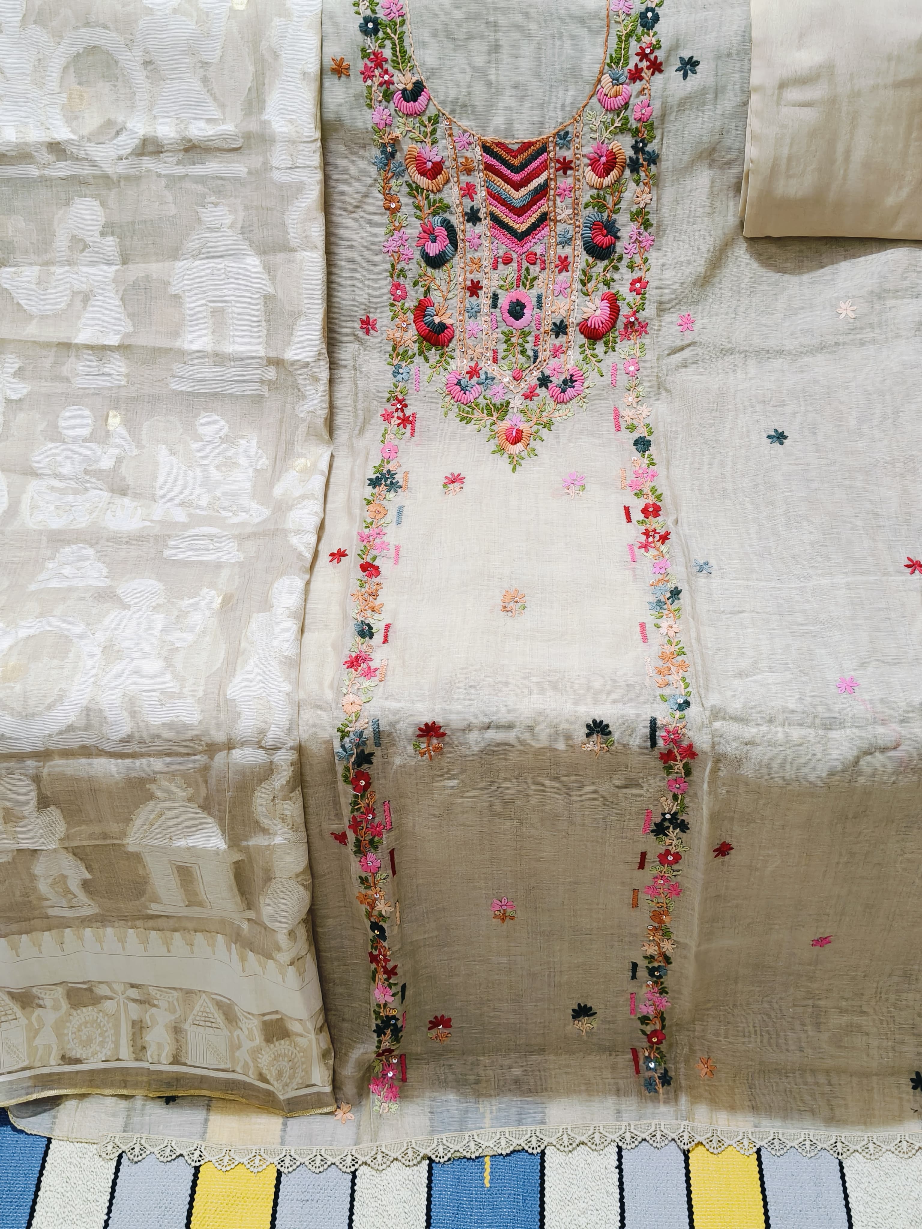 Jamdani Suit Set with Gujarat Bullion Stitch - gallery