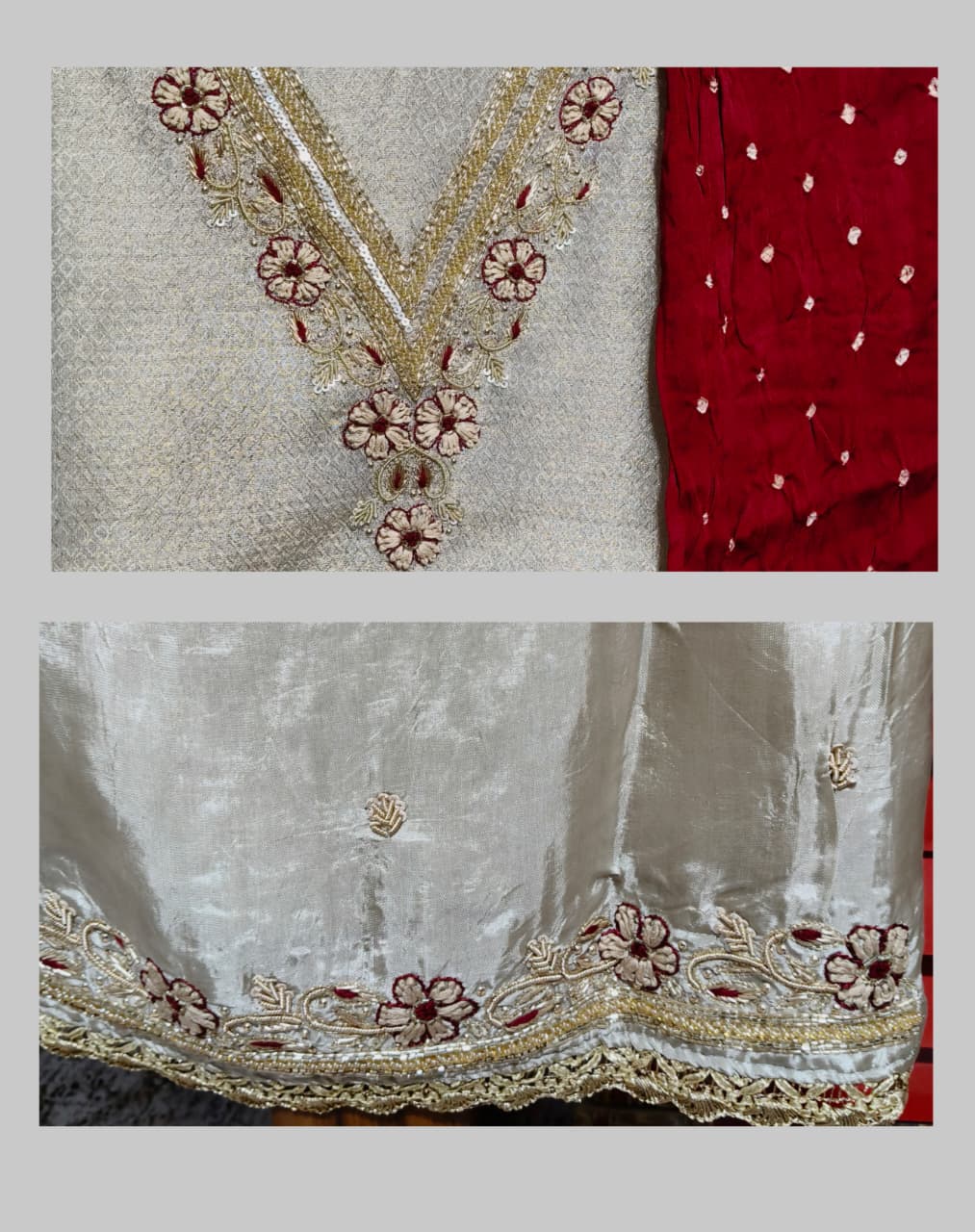 Handwork Tissue Silk Suit and Pure Gajji Silk Dupatta