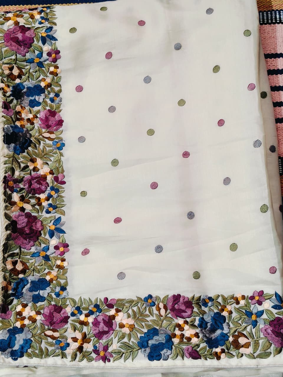 CREPE SATIN SILK SAREE WITH PARSI WORK - gallery