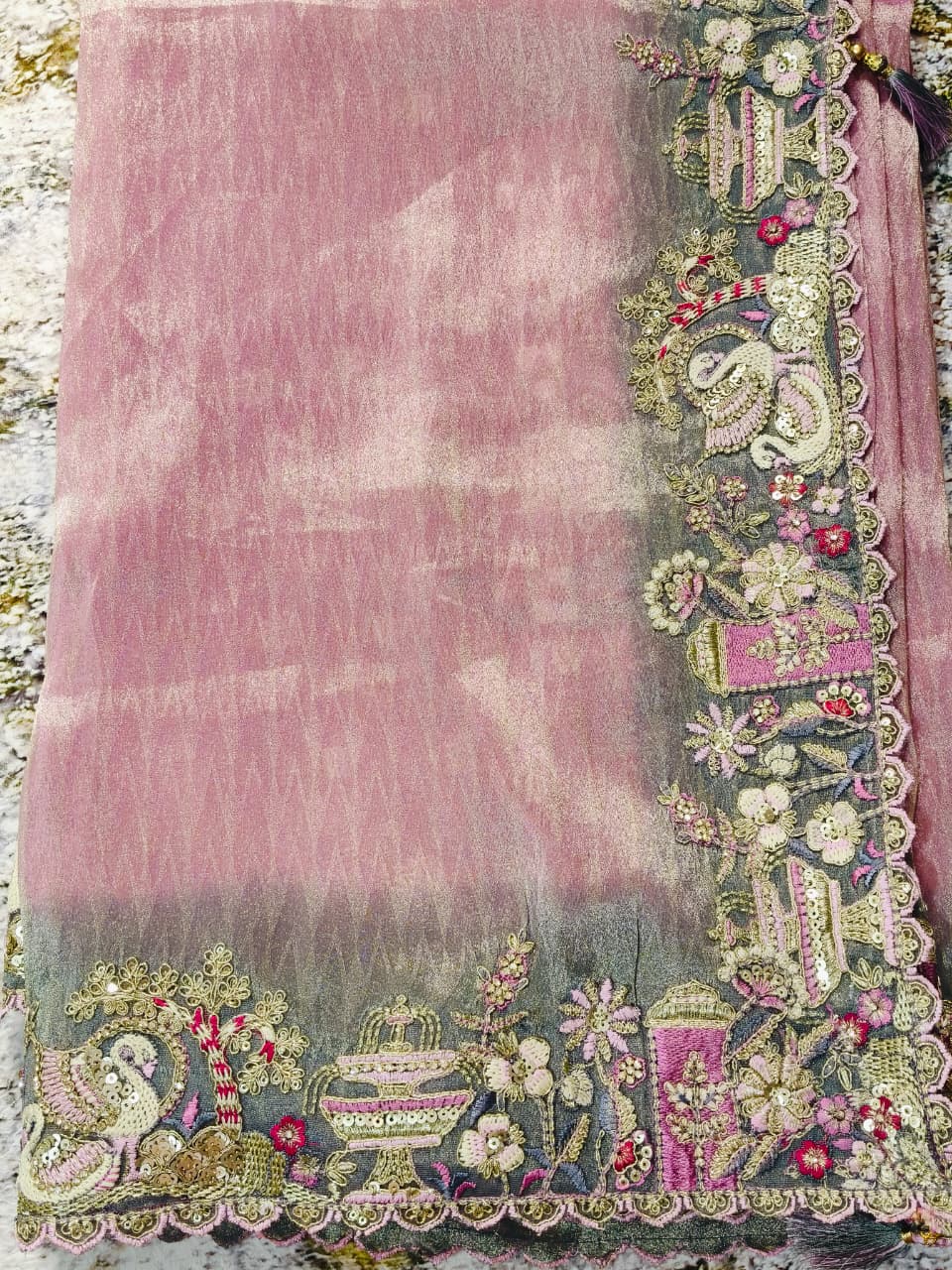 PREMIUM TISSUE ZARDOSI EMBRIODERED SAREE - gallery