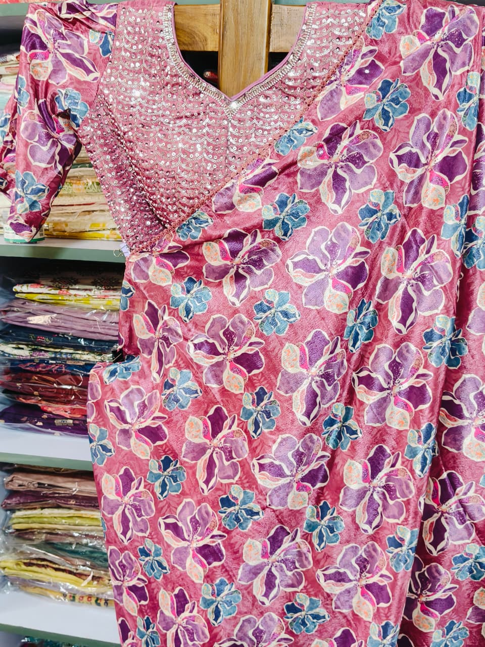 Crepe silk saree with ready-made blouse - gallery