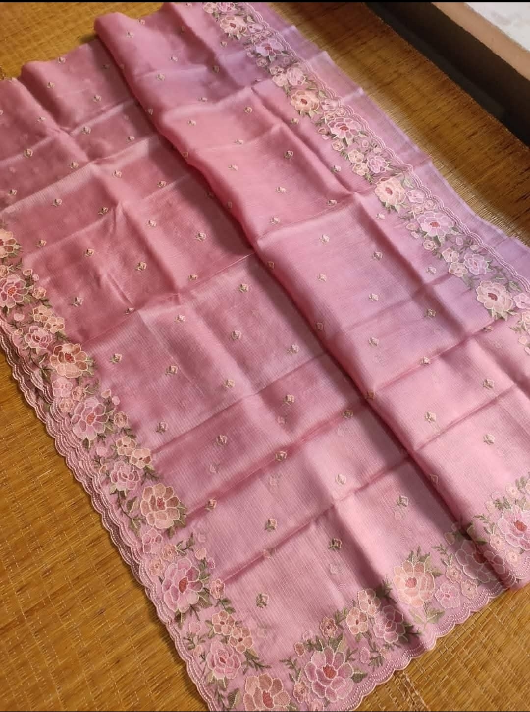 MINI CHECK KOTA EMBROIDERED SILK SAREE - gallery