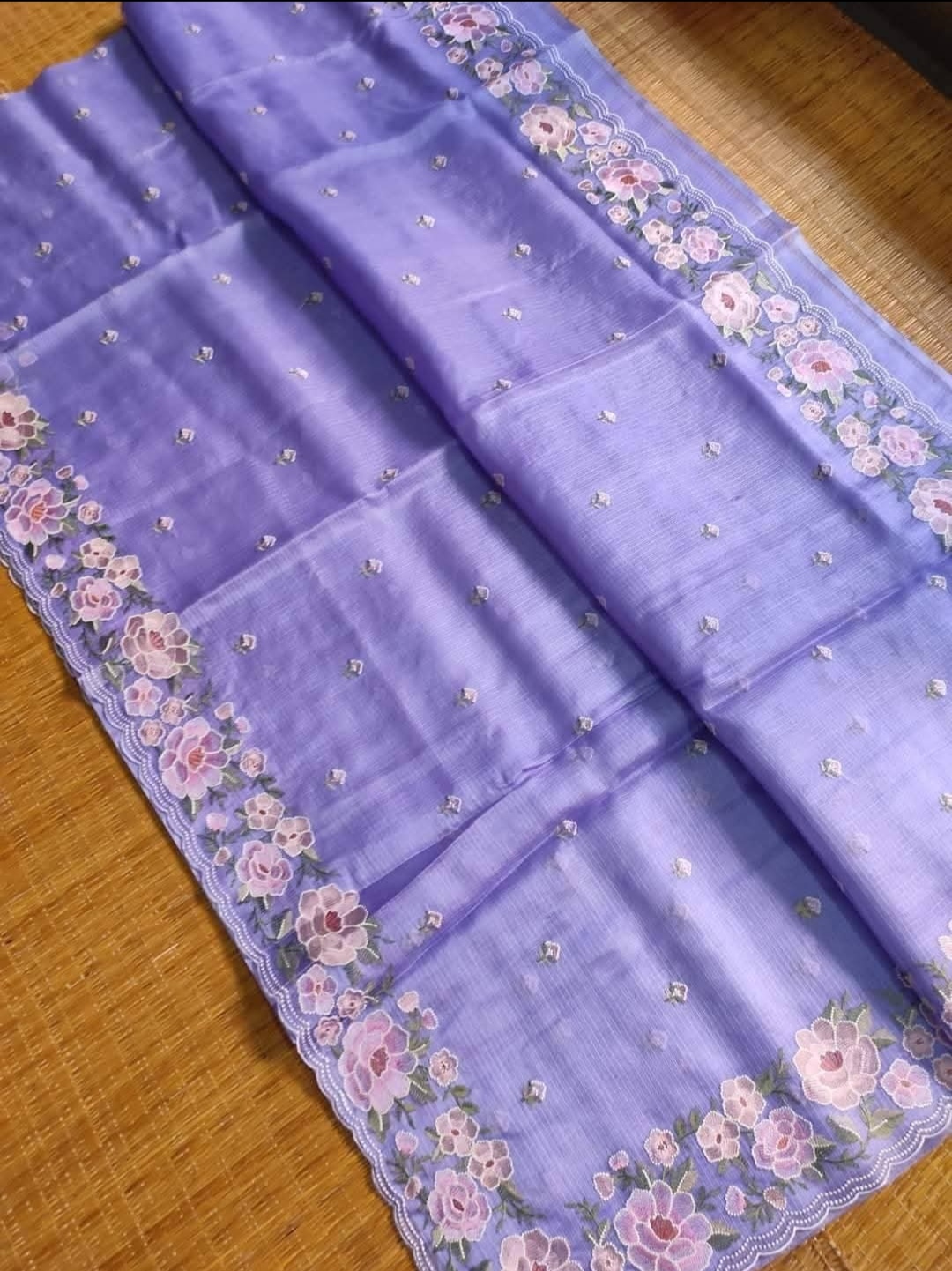 MINI CHECK KOTA EMBROIDERED SILK SAREE - gallery