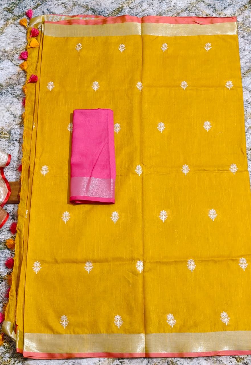 PURE LILEN SAREE WITH EMBROIDERY WORK - gallery