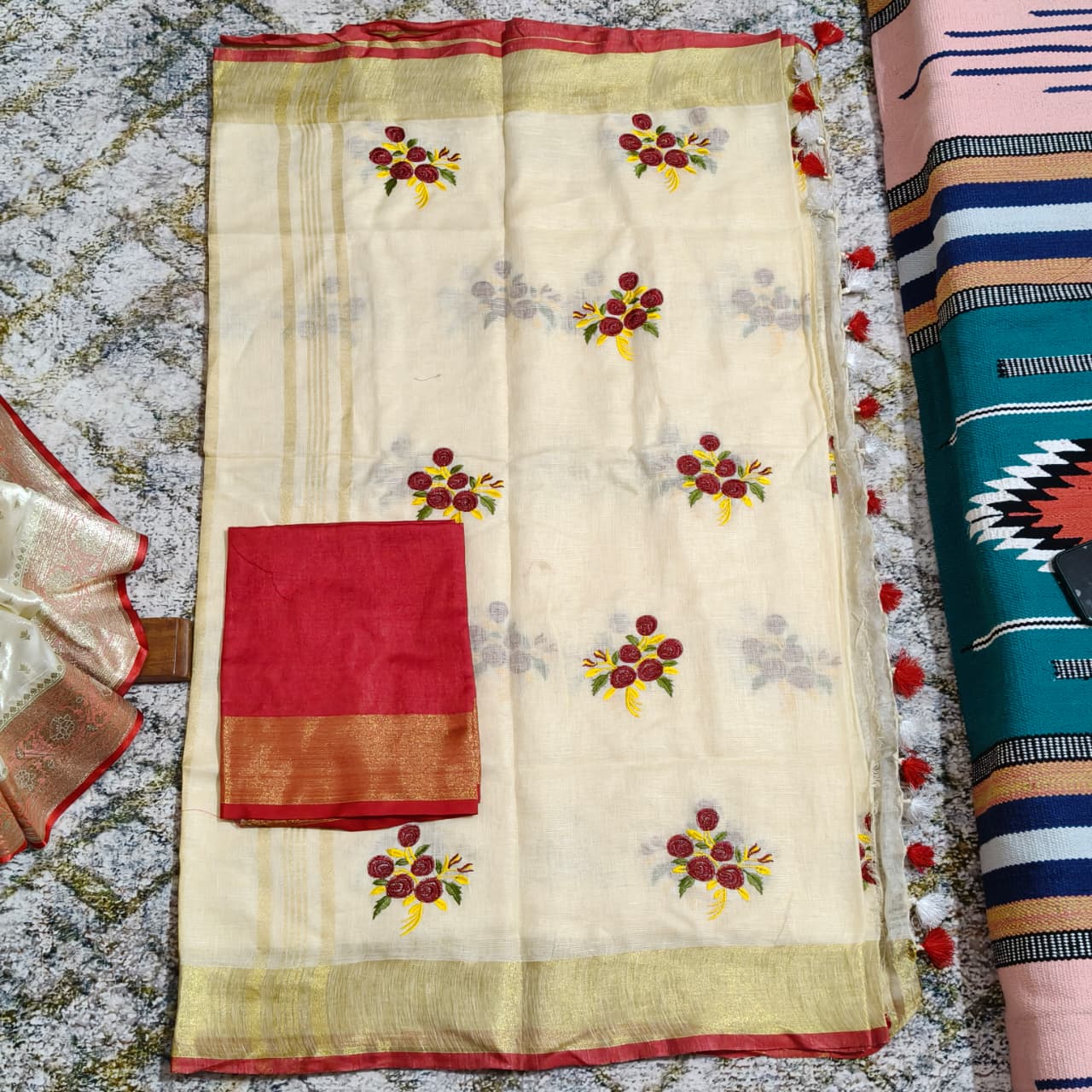 PREMIUM LILEN SAREE WITH EAMBRIODERY WORK - gallery